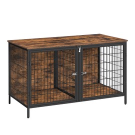 MAHANCRIS Dog Crate Furniture for 2 Dogs, 43.3" Dog Kennel with Removable Divider, Heavy Sturdy Dog Furniture Style Double Cage for Small Medium Dog, Indoor Pet House End Table, Rustic Brown DCHR1201