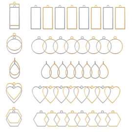 PATIKIL 50Pcs Open Bezels, Resin Bezels Charm Pendants Open Back Bezels Alloy Hollow Frame Bulk for Resin Jewelry Making Earrings Necklace, Multicolored(5 Shapes)