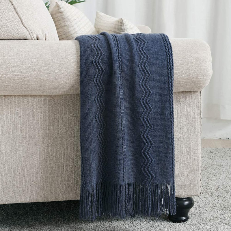 BOURINA Textured Solid Soft Sofa Throw Couch Cover Knitted Decorative