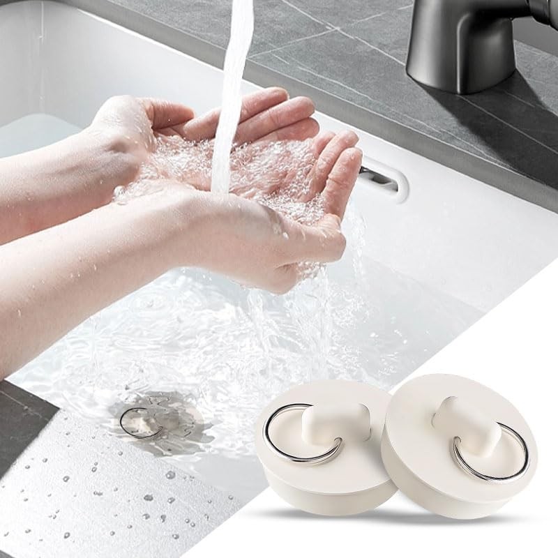 White Rubber Sink Plugs with Hanging Ring - 4PCS, Adjustable