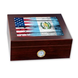 ExpressItBest Premium Desktop Humidor - Glass Top - Flag of Guatemala (Guatemalan) - Wood with USA Flag - Cedar lined with humidifier & front mounted hygrometer.