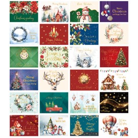 Fancy Land Mini Christmas Greeting Cards with Envelopes Gold Foil Embossed Merry Christmas Cards Santa Snowman Elk Blank Note Cards for Holiday Party 24Pcs