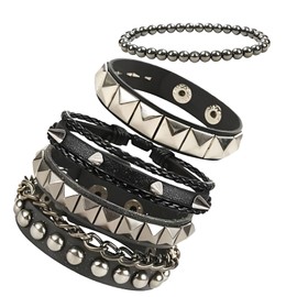 Nadiaen 4 Pieces Studded Bracelet Punk Accessories Black Gothic Bracelet Spike Bracelet Adjustable Rock Accessories with Metal Studs for Mens Womens Rock Vintage Gothic Style Adult