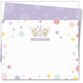 Koko Paper Co Spring Bunny Thank You Cards | 25 Flat Note Cards and Envelopes | Printed on Heavy Card Stock.