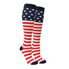 Women's Knee High Red White Blue Stars & Stripes American Flag Patriotic Socks