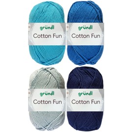 4 x 50 g Gründl Cotton Fun Crochet Yarn Made of 100% Cotton Including Instructions for Shopping Net, Colourful Mix Set (Set 6 (Blue Mix))