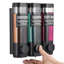 Shampoo and Conditioner Dispenser,GlintGath Shower Dispenser 3 Chamber No Drill Shampoo Dispenser for Shower Wall Mounted Shower Soap Dispenser for Bathroom Hotel,3 * 300ML,Matte Black