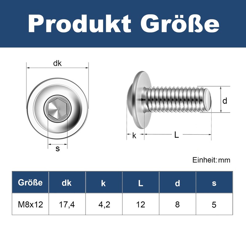 Pack of 20 M8 x 12 mm Rounded Head Screws