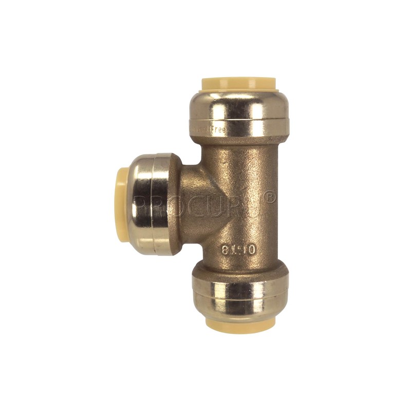 PROCURU 1-1/4 Inch PushFit Tee, Push-to-Connect Brass Plumbing Fitting for