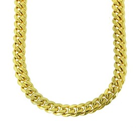 Men's Miami Cuban Link Chain 18k Yellow Gold Plated Stainless Steel 6-18mm Thick Choker Necklace 30 inches ANTI-TARNISH (Gold 16mm)