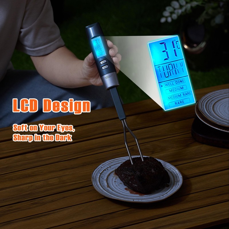 lfcforldx Meat Thermometer Fork with Electronic Ready Alarm, Digital Cooking
