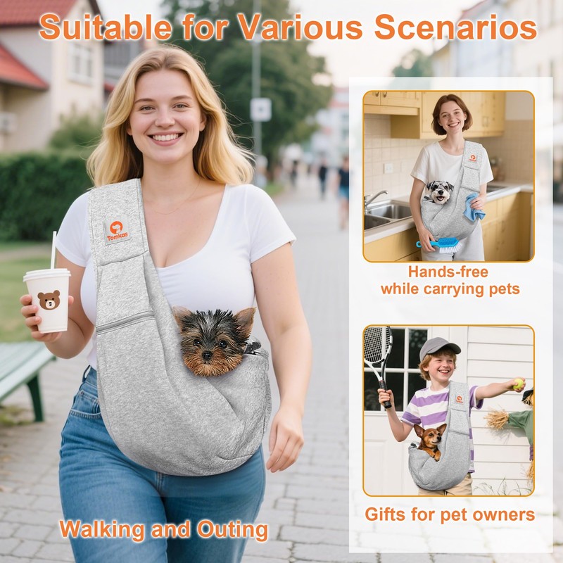Tomkas Small Dog Sling Carrier - Zipper Pocket & Adjustable