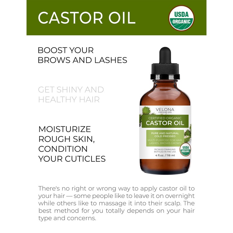 Velona USDA Certified Organic Castor Oil - 4 oz (With