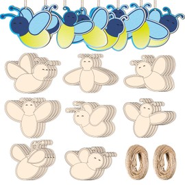 Kolldenn 32 Pcs Firefly Wood Cutouts Ornaments for Crafts Firefly Unfinished Wooden Slices DIY Blank Firefly Crafts Hanging Decor for Kids Painting Crafts Holiday Party Supplies Home School Decoration