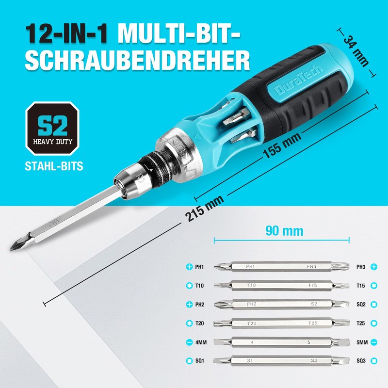 DURATECH Screwdriver 12 in 1 Function, Ratchet Screwdriver Set with