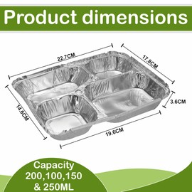 M1SS 50 Aluminium Foil Trays with Lids Silver Foil Food Containers for Cooking, Freezing, Storing Ideal for Baking, Roasting, BBQ, Meal Prep (4 Compartment)