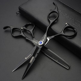Black 6 Inch 440c High Hardness Stainless Steel Scissors Hairdressing Salon Hair Stylist Cutting Thinning Hair Tools Black