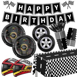 Race Car Party Supplies 170Pcs Racing Car Party Decorations Race Car Party Plates and Napkins Set for Race Car Theme Birthday Race Track Party Supplies Serve 24