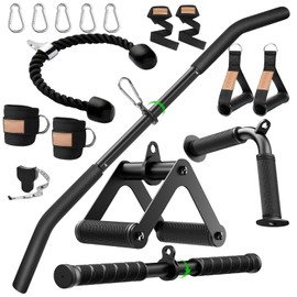 Lovind Cable Machine Attachment Set LAT Pulldown Attachments,Cable Machine Accessories for Home Gym Weight Workout Include LAT Pulldown Bar,Double D Bar, Tricep Rope,V Bar (Black-8 pcs)