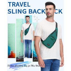 Seoky Rop Sling Bag for Men Women Slim Personal Purse Pocket Small Anti-Thief Crossbody Chest Bag for Travel Hiking, 01-teal Green, Small, Sling Backpacks