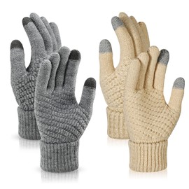 TAGVO 2 Pairs Women Winter Knitted Gloves,Couple Warm Gloves,Touch Screen Thin Fleece Liner Full Finger Gloves, Suitable For Indoor Leisure Work Or Outdoor Driving Commuting Shopping