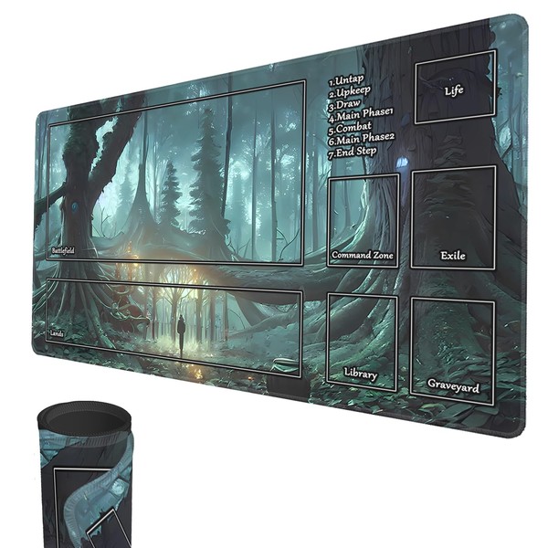 MTG Playmat, 24" x 14" Original TCG Playmats Stitched Edges Smooth Rubber Surface Battle Board Game MTG Playmat with Zones