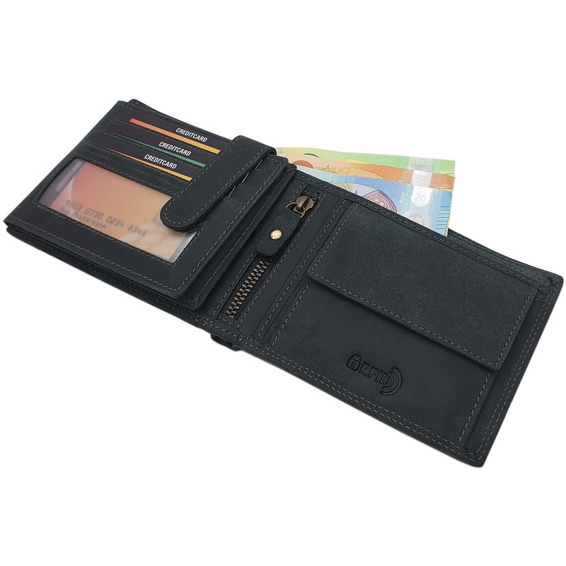 myledershop Genuine Buffalo Full Leather Landscape Format Wallet with Tractor