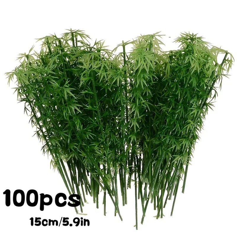 100 PCS Model Bamboo Trees, 6inch Green Plastic Bamboo Trees