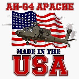 HOF Trading Ah-64 Apache Made in The USA Vinyl Sticker Waterproof Decal Laptop Wall Window Bumper Sticker 5"