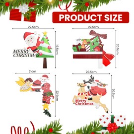 ADERTOS 4 PCS Christmas Door Frame Decorations Xmas Wooden Door Frame Ornament Christmas Door Corner Sign Decor for Door Window, Holiday Party - Hanging Reindeer Santa Claus Bow Christmas Decoration