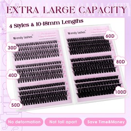 WENDY Lash Clusters C Curl Cluster Eyelash Extensions Wipsy Cluster Lash DIY Individual Lashes Natural Look Eyelash Clusters for Beginners at Home（30D+40D+50D+60D+80D+100D Mixed,10-16MM）