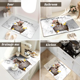 SolAzul Highland Cow Leather Diatomaceous Earth Bath Mat,Super Absorbent Diatomite Stone Bath Mat Non Slip Quick Dry Thin Bathroom Floor Mat Rug (16×24 Inch) (COW-03)