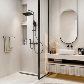 Shower Drain, 304 Stainless Steel Bathroom Linear Floor Drains Kit with Filter Bag, Adjustable Leveling Feet Black 24 Inch