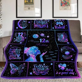 Dulkjio 12 Year Old Girl Birthday Gifts, Gifts for 12 Year Old Girls, Birthday Gifts for 12 Year Old Girls, 12th Birthday Gifts for Girls, 12th Birthday Decorations for Girls Throw Blanket 60"X50"