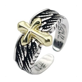 KONFEN Adjustable Silver Men's Fidget Ring, Open Angel Spring Ring, Men's Index Finger, Adjustable, Feather Rings, Foot Rings, Two Finger Ring, Vintage Retro Fashion Jewellery for Men and Women, Metal