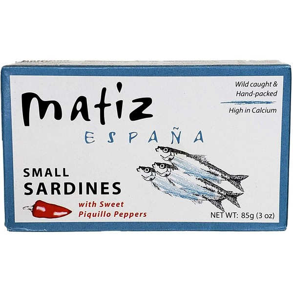 Matiz Sardinillas with Sweet Piquillo Peppers - Wild Caught, Baby Sardines (3 oz. - 12 Pack)