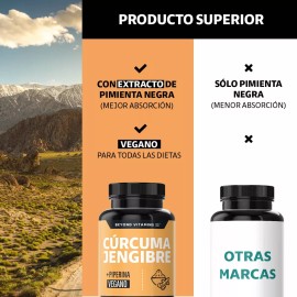 Beyond Vitamins | Cúrcuma (Curcumina) con Jengibre y Pimienta Negra – Alta Absorción | 180