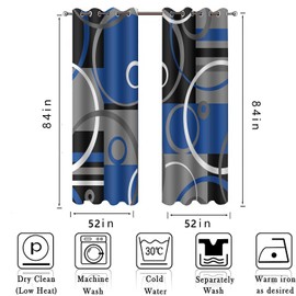 Blue and Black Blackout Curtains Geometric Line Plaid, 52x84 Inch