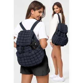 ODODOS Quilted Backpack for Women Lightweight Puffer Hiker Pack Drawstring Padding Travel Gym Bag, Dark Blue