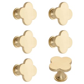 MOROBOR 6PCS Four-Leaf Clover Handle, Creative Cabinet Drawer Pulls Multifunctional Single Hole Zinc Alloy Knobs for Dresser Wardrobe Door Furniture/Gold Base and Surface