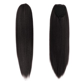 UAmy hair Long Yaki Straight Drawstring Ponytail for Black Women 26inch Yaki Straight Pony Tail Clip in Hairpiece Synthetic Kinky Straight Ponytail hair Extension(2# Natural Black)