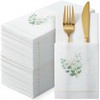 Janlaugh 100 Pack Christmas Golden Eucalyptus Linen Disposable Napkins with