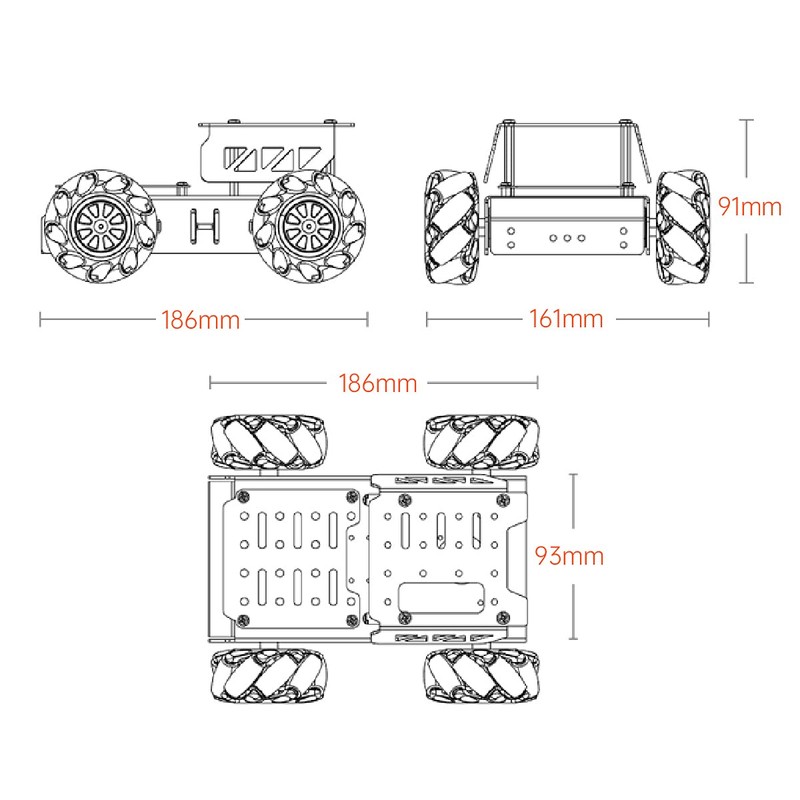 Mecanum Wheel Chassis Car Kit with TT Motor, Aluminum Alloy