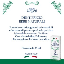 Pasta del Capitano 1905, Zahnpasta mit natürlichen Kräutern, Gewährleistet gründliche Reinigung und Mundhygiene, Formuliert mit natürlichen Kräuterextrakten, 100% Made in Italy, 25 ml Tube