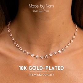 Made by Nami Daisy Necklace Women's Gold Flower Chain Made of Surgical Stainless Steel 40 + 5 cm Hypoallergenic Waterproof Jewellery Hippie Jewellery Women, Stainless Steel, No Gemstone