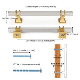 Haliwu 20 Pack Brushed Nickel Cabinet Pulls, 5 inch Silver&Gold Kitchen Handles, Square Dresser Drawer Hardware