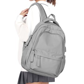 WEPLAN Backpack Women School Backpack for Girls Teenagers Casual Daypacks Rucksack Bag for College Backpack Women Work bag with USB Charging Port Men Waterproof Laptop Backpack 14 inch,Grey