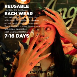 PSYTONE Press On Nails Long Coffin Fake Nails with Glue, 24Pcs Nail Kit-12 Sizes Runway Nails(Guardian Angel)