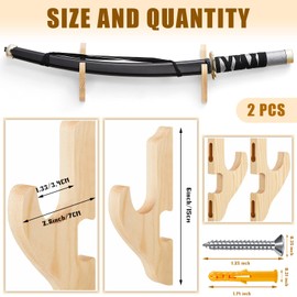 Chunful 2 Pcs Sword Wall Mount Sword Holder Katana Stand 1 Tier Katana Wall Mount Adjustable Sword Display Wooden Sword Mounts for Wall Sword Hanger for Samurai (Wood Color)