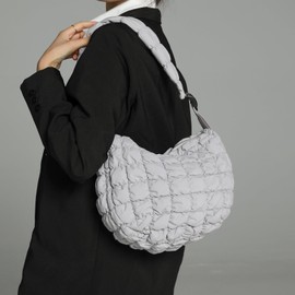 NAARIIAN Puffer bag Lightweight Quilted Tote Bags Puffy shoulder bag for Women Crossbody purse Padded handbag(Grey)